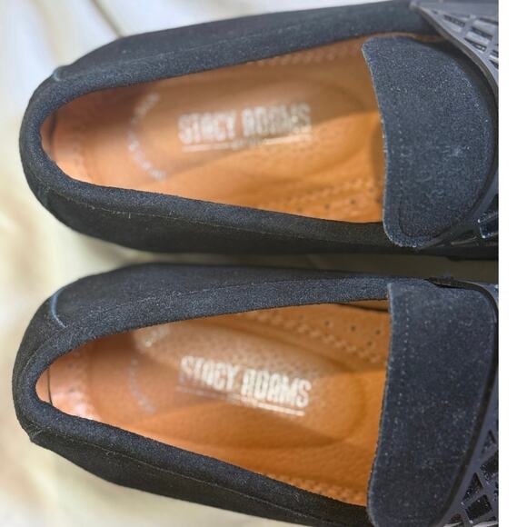 Stacy Adams men’s 10.5 black suede leather slip on loafers crosshatched strap. - Picture 7 of 10